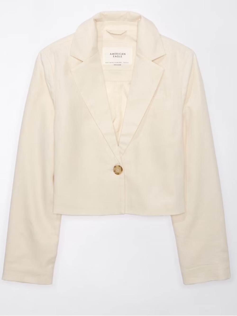 American Eagle Outfitters Cream Single-Button Cropped Blazer
